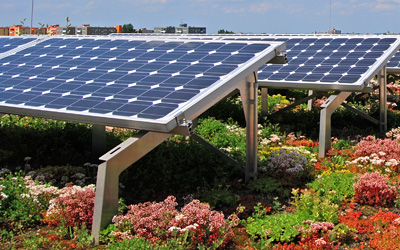 Un combinaison d'installation solaire et une végétalisation de toit