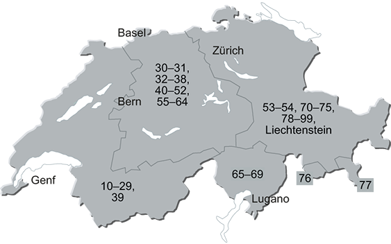 Schweiz-Karte mit Einteilung der Fachberater-Gebiete